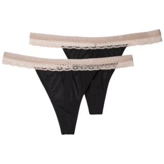 Gilligan & OMalley Womens 2 Pack Micro Lace Thong   Black M