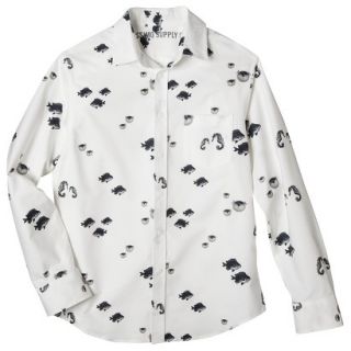 Mossimo Supply Co. Mens Long Sleeve Oxford Button Down   White Sea Print XL