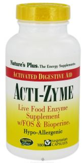Natures Plus   Acti Zyme with Live Food Enzymes FOS & Bioperine   180 Capsules
