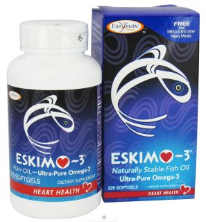 Enzymatic Therapy   Eskimo 3 Naturally Stable Fish Oil Ultra Pure Omega 3 For Heart Health   225 Softgels