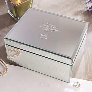 Personalized Large Mirrored Jewelry Box   Custom Engraved Message