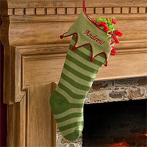 Personalized Christmas Stockings   Green Stripes