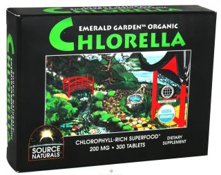 Source Naturals   Emerald Garden Organic Chlorella Chlorophyll Rich Superfood Box 200 mg.   300 Tablets