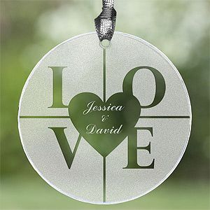 Etched Glass Suncatcher   Personalized Love Design