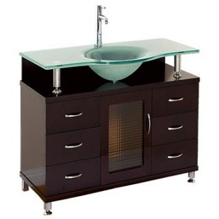 Accara 36 Bathroom Vanity with Drawers   Espresso w/ Clear or Frosted Glass Cou