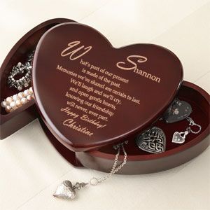Personalized Heart Shaped Wood Jewelry Box With Friend Poem