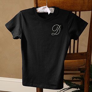 Personalized Black T shirts With Rhinestone Monogram   Medium