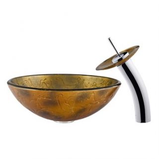 VIGO Copper Shapes Glass Vessel Sink and Waterfall Faucet Set