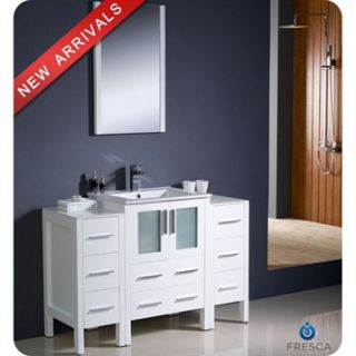 Fresca Torino 48 White Modern Bathroom Vanity with 2 Side Cabinets & Integrated
