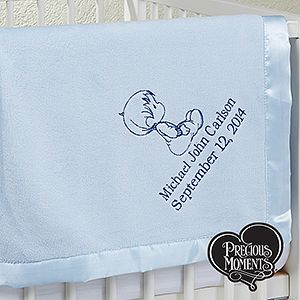 Girls Personalized Baby Blankets   Precious Moments   Blue