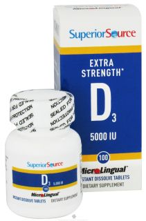 Superior Source   Vitamin D3 Extra Strength Instant Dissolve 5000 IU   100 Tablets