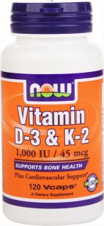 NOW Foods   Vitamin D 3 & K 2 1000 IU   120 Vegetarian Capsules