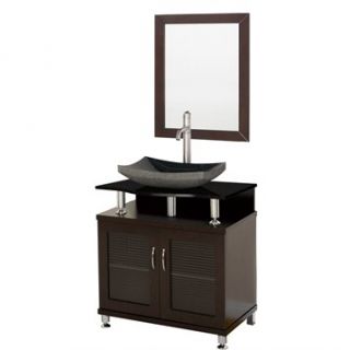Accara 30 Bathroom Vanity   Doors Only   Espresso w/ Black Granite Countertop