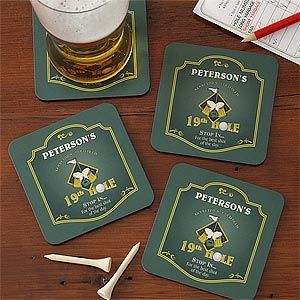 Personalized Golf Bar Coasters   19th Hole