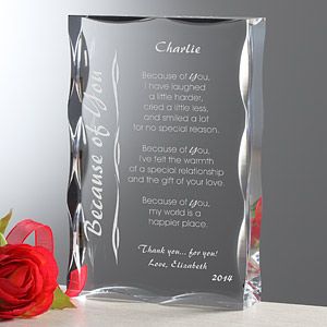 Personalized Poetry Gifts   Engraved Because of You Sculpture