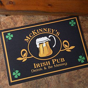Personalized Irish Pub Door Mat   Four Leaf Clover Design