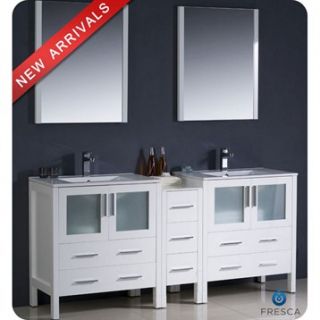 Fresca Torino 72 White Modern Double Sink Bathroom Vanity with Side Cabinet & I