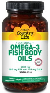 Country Life   Omega 3 Natural Fish Body Oils Providing EPA and DHA 1000 mg.   300 Softgels
