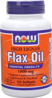 NOW Foods   High Lignan Flax Oil Organic Non GE 1000 mg.   120 Softgels