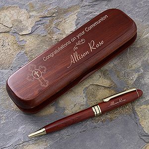 Personalized Rosewood Pen Set for Communions & Confirmations