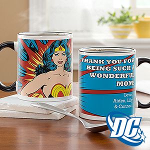Mothers Day Gifts    Personalized Superhero Coffee Mugs   Wonder Woman   Black