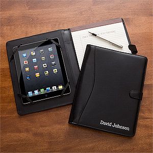 Personalized Leather iPad Portfolio   Black