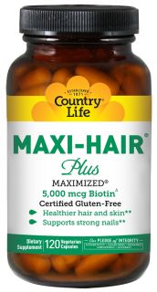 Country Life   Maxi Hair Plus Maximized 5,000 mcg Biotin   120 Vegetarian Capsules