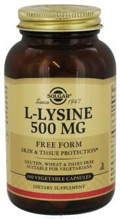 Solgar   L Lysine Free Form 500 mg.   100 Vegetarian Capsules