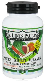 Dr. Linus Pauling   Super Multi Vitamin With Herbs & Energizers Phyto Nutrients & Green Superfoods   120 Caplets