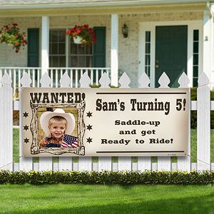 Personalized Photo Birthday Banner   Wanted Cowboy