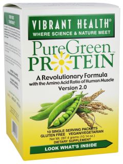 Vibrant Health   Pure Green Protein Powder Natural 10 Packets   10.14 oz.