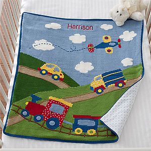 Personalized Blankets for Baby Boys   Cars, Trucks, Trains & Planes