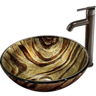 VIGO Zebra Glass Vessel Sink and Faucet Set in Oil Rubbed Bronze