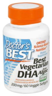 Doctors Best   Best Vegetarian DHA from Algae 200 mg.   60 Vegetarian Softgels
