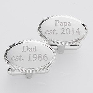 Fathers Day Gifts    Personalized Silver Cuff Links   Date Established