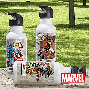 Personalized Marvel Comics Water Bottle   Wolverine, Spiderman, Iron Man
