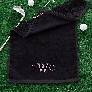 Personalized Golf Towel with Raised Monogram   Black