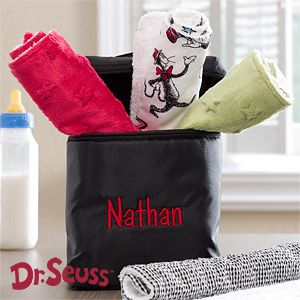 Personalized Baby Bottle Bag with Dr Seuss Cat In The Hat Burp Cloth Set