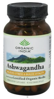 Organic India   Ashwagandha Relieves Stress & Builds Vitality   90 Vegetarian Capsules
