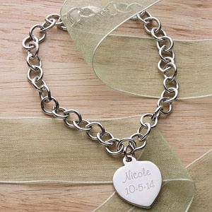 Personalized Silver Heart Charm Girls Bracelet   2 Line