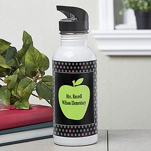 Personalized Teachers Water Bottle   Green Apple
