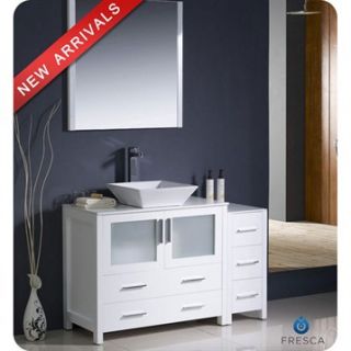 Fresca Torino 48 White Modern Bathroom Vanity with Side Cabinet & Vessel Sink
