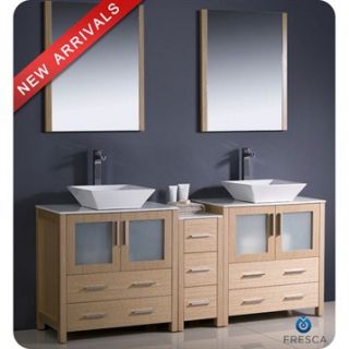 Fresca Torino 72 Light Oak Modern Double Sink Bathroom Vanity with Side Cabinet