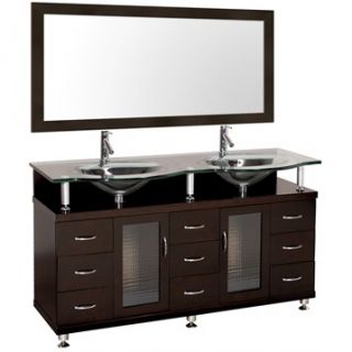 Accara 60 Double Bathroom Vanity with Mirror   Espresso w/ Clear or Frosted Gla