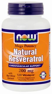 NOW Foods   Mega Potency Natural Resveratrol 200 mg.   120 Vegetarian Capsules