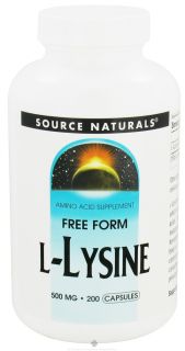 Source Naturals   L Lysine Free Form 500 mg.   200 Capsules