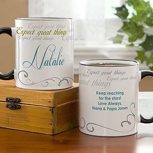 Personalized Ladies Black Handled Coffee Mugs   Cup of Inspiration