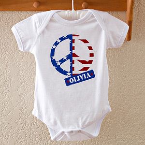 Personalized Baby Bodysuits   American Flag Peace Symbol