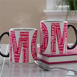 Repeating Names Personalized Coffee Mugs for Her   Black Handle