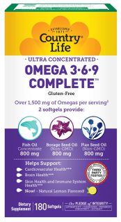 Country Life   Ultra Concentrated Omega 3 6 9   180 Softgels